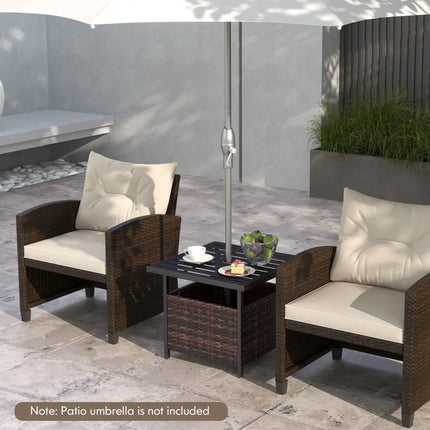 Outdoor Patio Rattan Wicker Steel Side Deck Table-Brown - Brown - Patio Coffee Tables