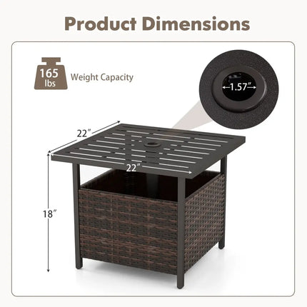Outdoor Patio Rattan Wicker Steel Side Deck Table-Brown - Brown - Patio Coffee Tables