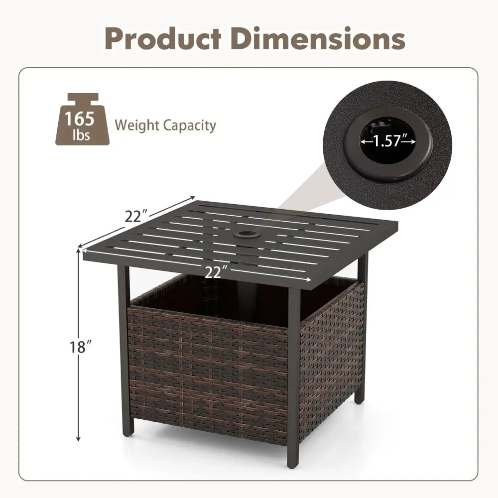 Outdoor Patio Rattan Wicker Steel Side Deck Table-Brown - Brown - Patio Coffee Tables
