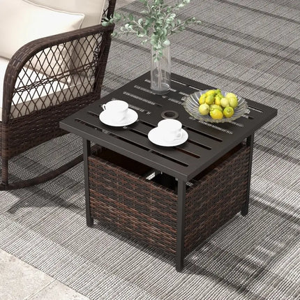 Outdoor Patio Rattan Wicker Steel Side Deck Table-Brown - Brown - Patio Coffee Tables