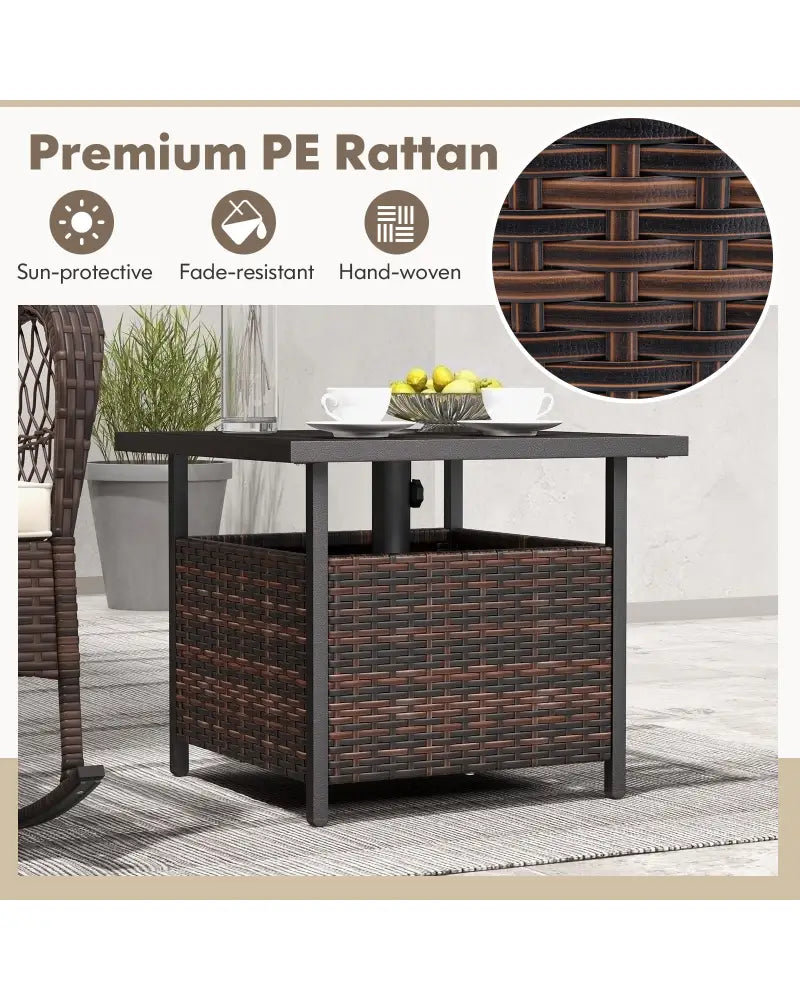 Outdoor Patio Rattan Wicker Steel Side Deck Table-Brown - Brown - Patio Coffee Tables