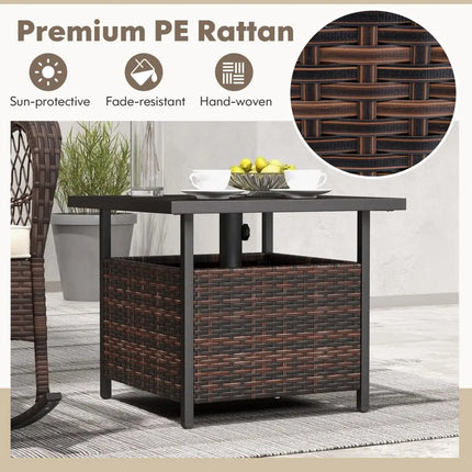 Outdoor Patio Rattan Wicker Steel Side Deck Table-Brown - Brown - Patio Coffee Tables