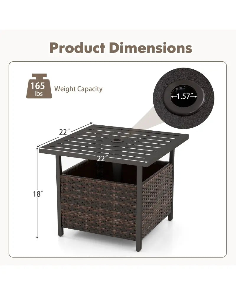 Outdoor Patio Rattan Wicker Steel Side Deck Table-Brown - Brown - Patio Coffee Tables
