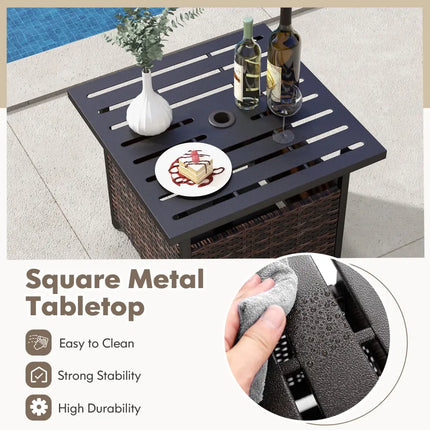 Outdoor Patio Rattan Wicker Steel Side Deck Table-Brown - Brown - Patio Coffee Tables