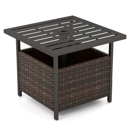 Outdoor Patio Rattan Wicker Steel Side Deck Table-Brown - Brown - Patio Coffee Tables