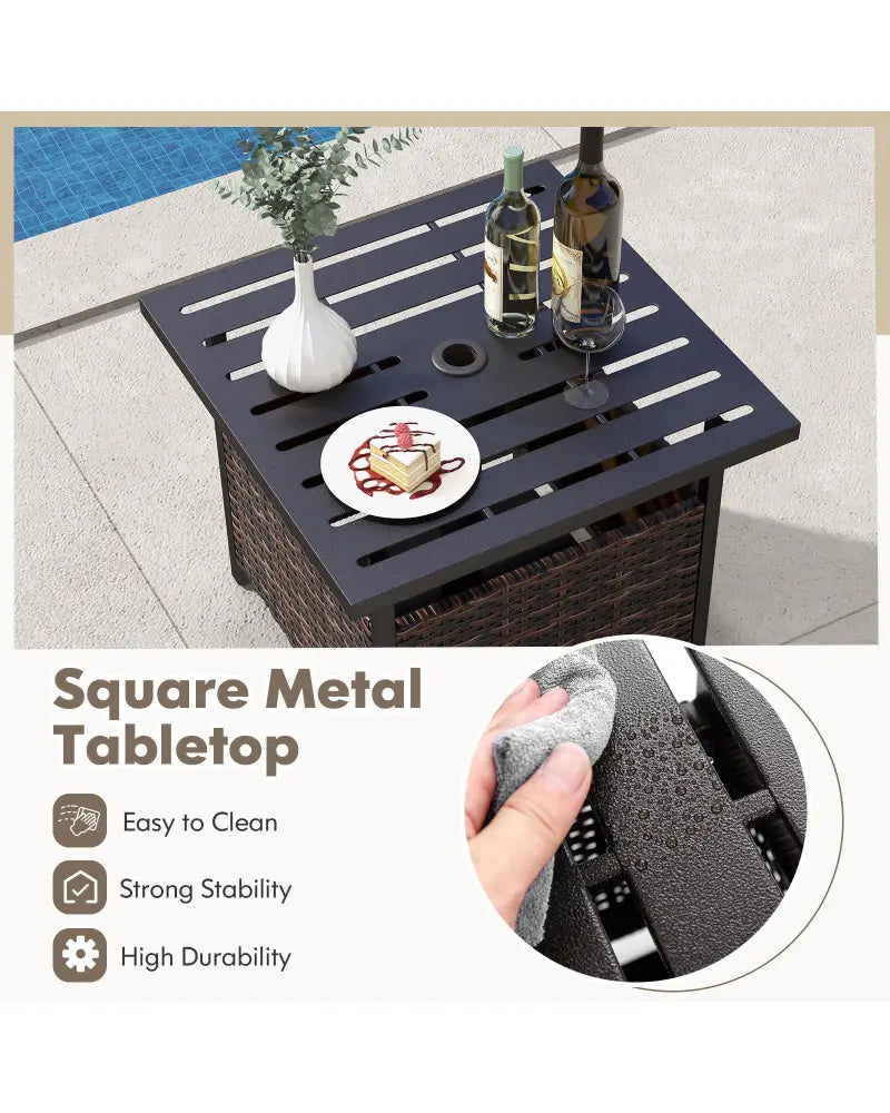 Outdoor Patio Rattan Wicker Steel Side Deck Table-Brown - Brown - Patio Coffee Tables