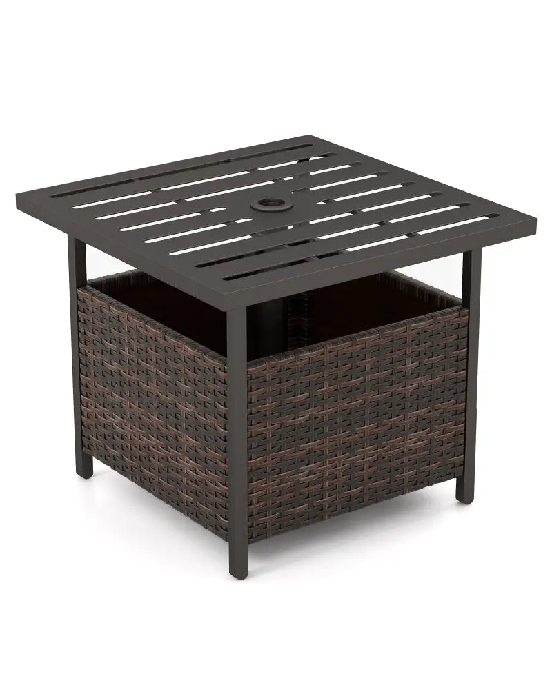 Outdoor Patio Rattan Wicker Steel Side Deck Table-Brown - Brown - Patio Coffee Tables