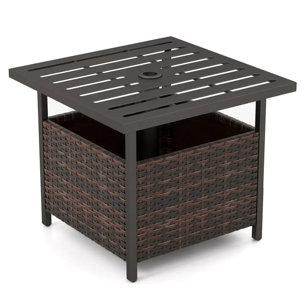 Outdoor Patio Rattan Wicker Steel Side Deck Table-Brown - Brown - Patio Coffee Tables