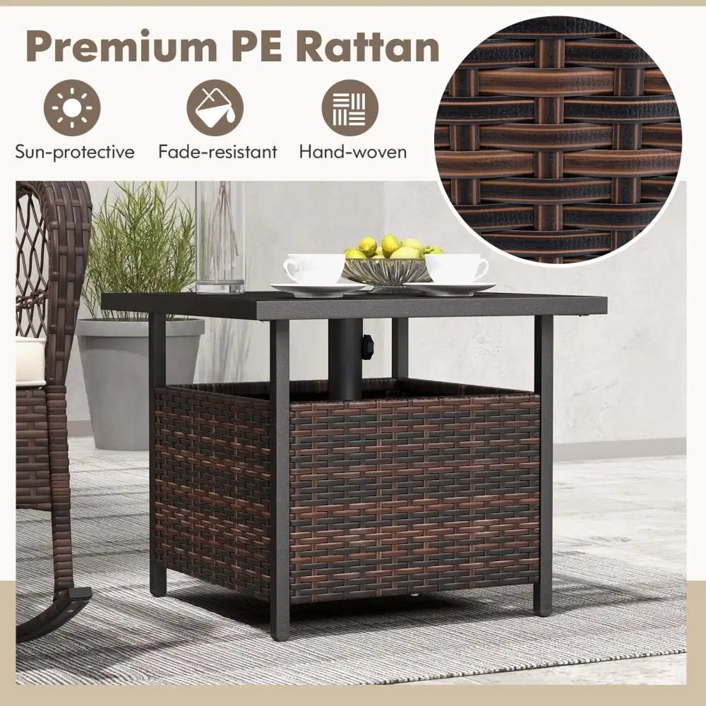 Outdoor Patio Rattan Wicker Steel Side Deck Table-Brown - Brown - Patio Coffee Tables