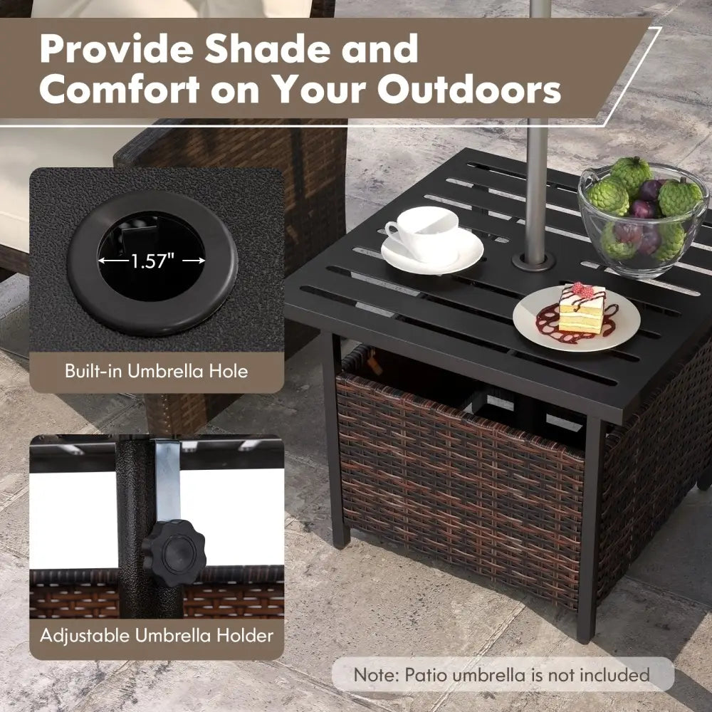 Outdoor Patio Rattan Wicker Steel Side Deck Table-Brown - Brown - Patio Coffee Tables