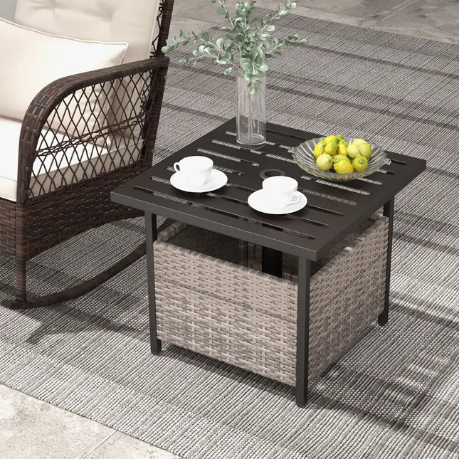 Outdoor Patio Rattan Wicker Steel Side Deck Table-Gray - Gray - Patio Coffee Tables
