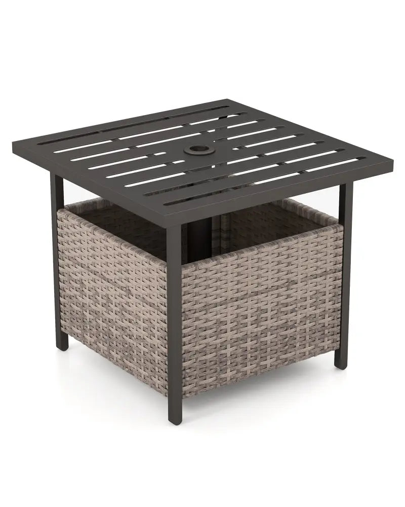 Outdoor Patio Rattan Wicker Steel Side Deck Table-Gray - Gray - Patio Coffee Tables