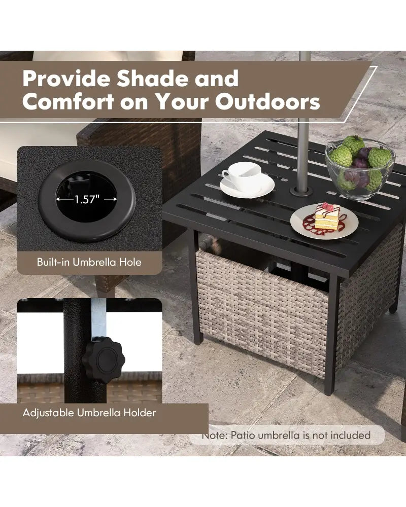 Outdoor Patio Rattan Wicker Steel Side Deck Table-Gray - Gray - Patio Coffee Tables