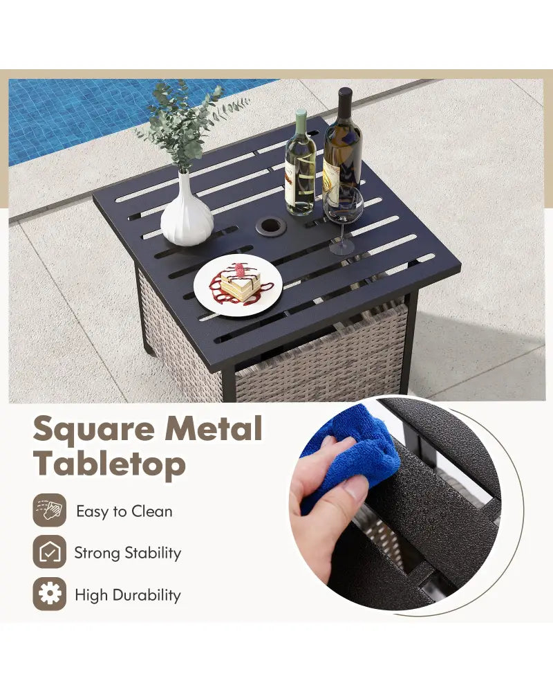 Outdoor Patio Rattan Wicker Steel Side Deck Table-Gray - Gray - Patio Coffee Tables