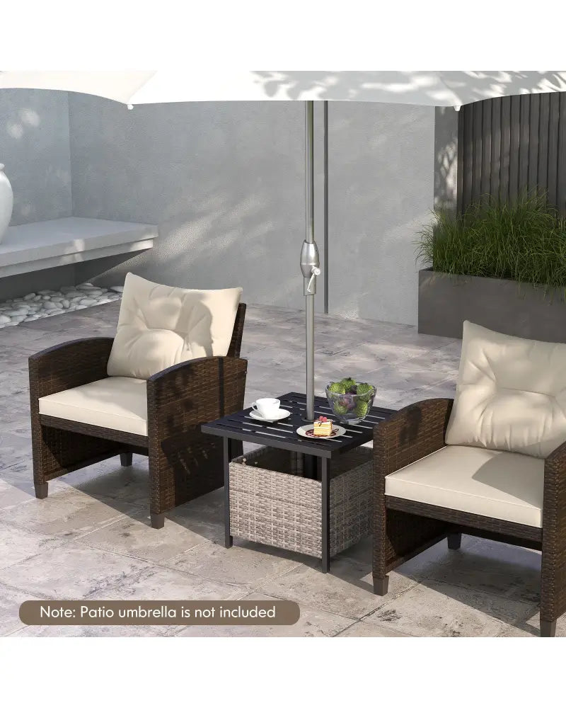 Outdoor Patio Rattan Wicker Steel Side Deck Table-Gray - Gray - Patio Coffee Tables