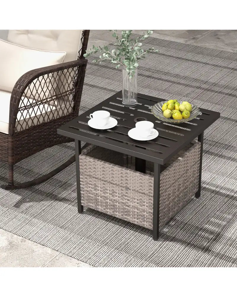 Outdoor Patio Rattan Wicker Steel Side Deck Table-Gray - Gray - Patio Coffee Tables