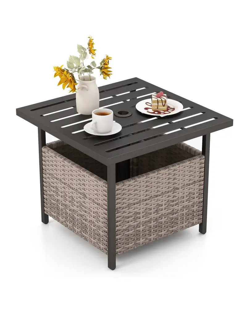 Outdoor Patio Rattan Wicker Steel Side Deck Table-Gray - Gray - Patio Coffee Tables