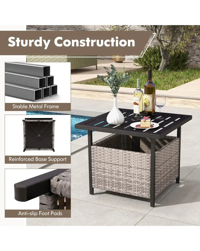 Outdoor Patio Rattan Wicker Steel Side Deck Table-Gray - Gray - Patio Coffee Tables