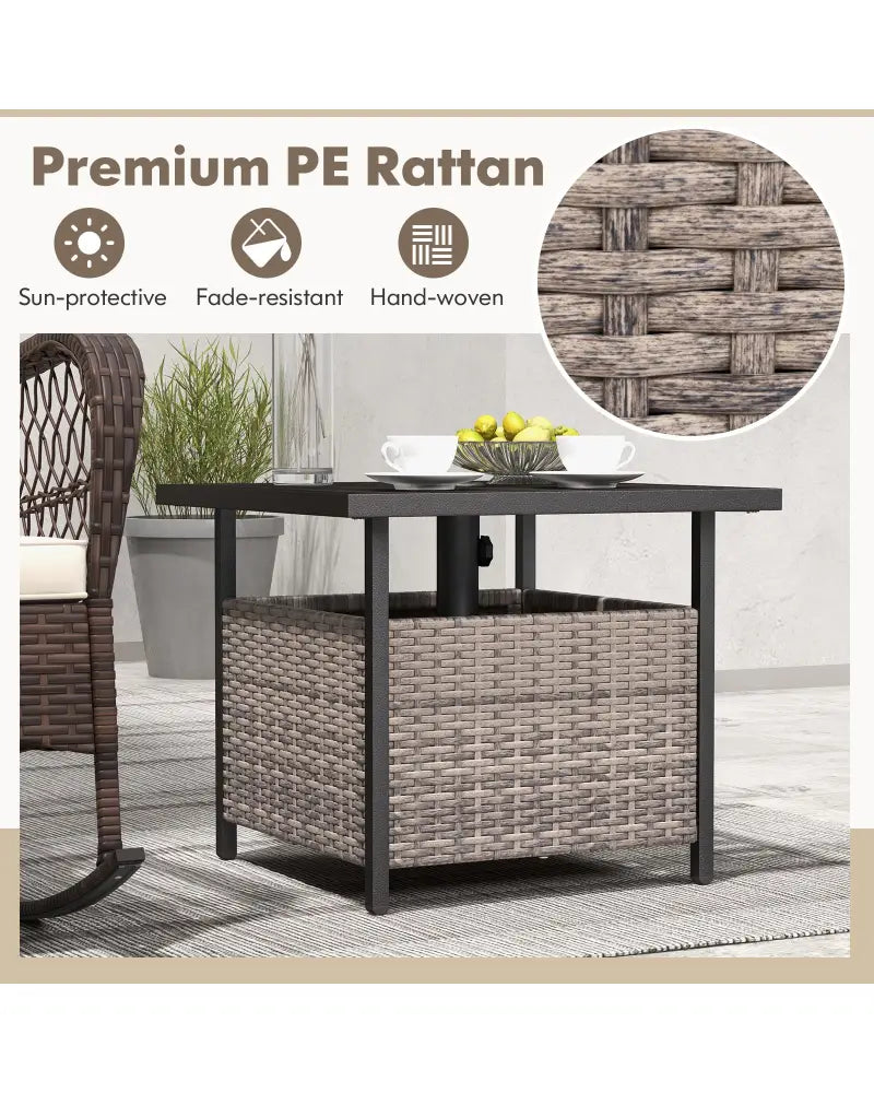 Outdoor Patio Rattan Wicker Steel Side Deck Table-Gray - Gray - Patio Coffee Tables