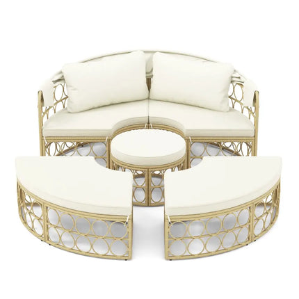 Outdoor Patio Round Daybed with Retractable Canopy and Soft Cushions-White - White - Outdoor Sectionals
