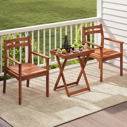 Outdoor Patio Solid Wood Tray Table with Removable Top No Assembly Required - Natural - Patio Coffee Tables