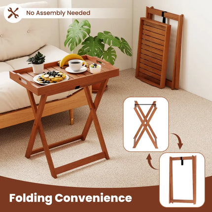 Outdoor Patio Solid Wood Tray Table with Removable Top No Assembly Required - Natural - Patio Coffee Tables