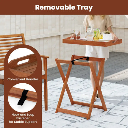 Outdoor Patio Solid Wood Tray Table with Removable Top No Assembly Required - Natural - Patio Coffee Tables