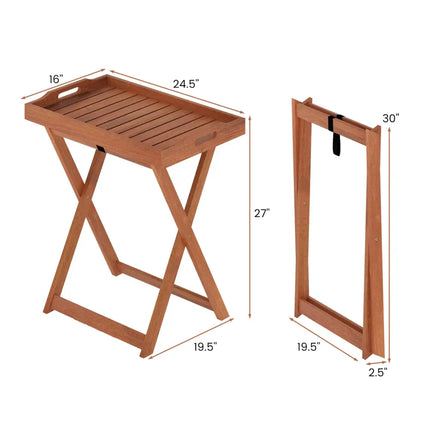 Outdoor Patio Solid Wood Tray Table with Removable Top No Assembly Required - Natural - Patio Coffee Tables