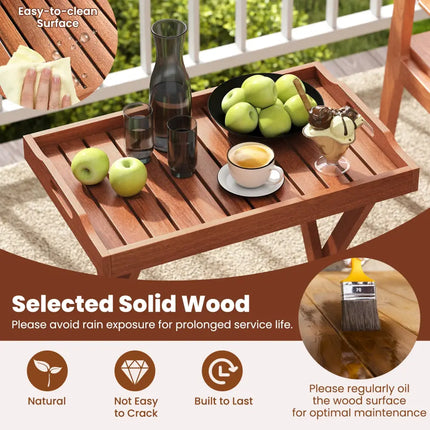 Outdoor Patio Solid Wood Tray Table with Removable Top No Assembly Required - Natural - Patio Coffee Tables