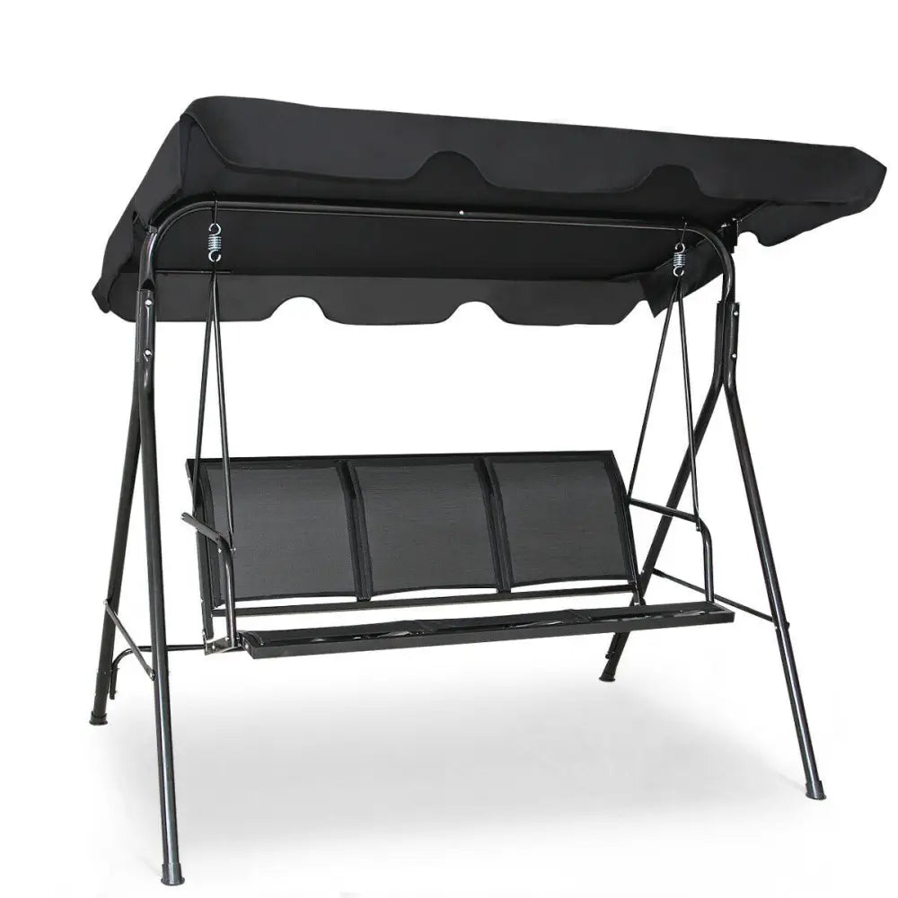 Outdoor Patio Swing Canopy 3 Person Canopy Swing Chair-Black - Black - Porch Swings