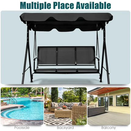 Outdoor Patio Swing Canopy 3 Person Canopy Swing Chair-Black - Black - Porch Swings