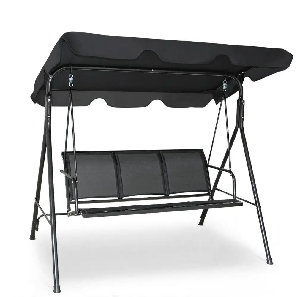 Outdoor Patio Swing Canopy 3 Person Canopy Swing Chair-Black - Black - Porch Swings