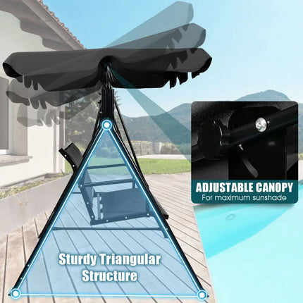 Outdoor Patio Swing Canopy 3 Person Canopy Swing Chair-Black - Black - Porch Swings