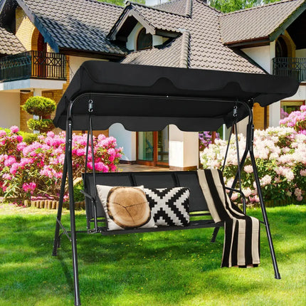 Outdoor Patio Swing Canopy 3 Person Canopy Swing Chair-Black - Black - Porch Swings