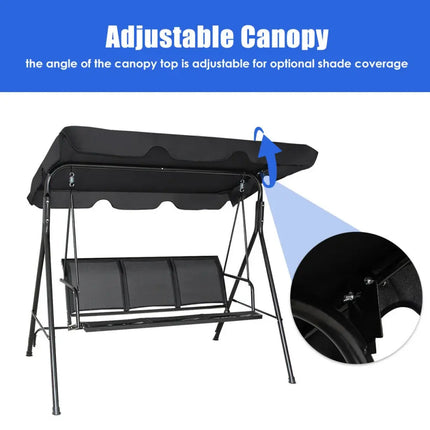 Outdoor Patio Swing Canopy 3 Person Canopy Swing Chair-Black - Black - Porch Swings