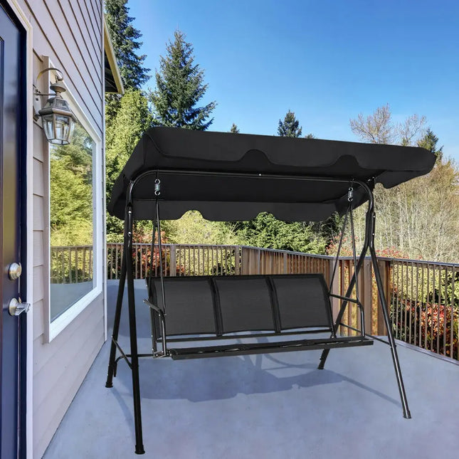 Outdoor Patio Swing Canopy 3 Person Canopy Swing Chair-Black - Black - Porch Swings