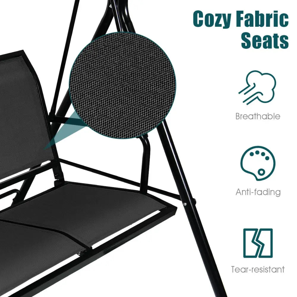 Outdoor Patio Swing Canopy 3 Person Canopy Swing Chair-Black - Black - Porch Swings