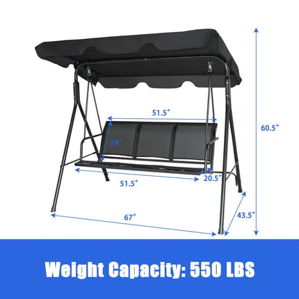 Outdoor Patio Swing Canopy 3 Person Canopy Swing Chair-Black - Black - Porch Swings