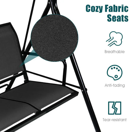 Outdoor Patio Swing Canopy 3 Person Canopy Swing Chair-Black - Black - Porch Swings