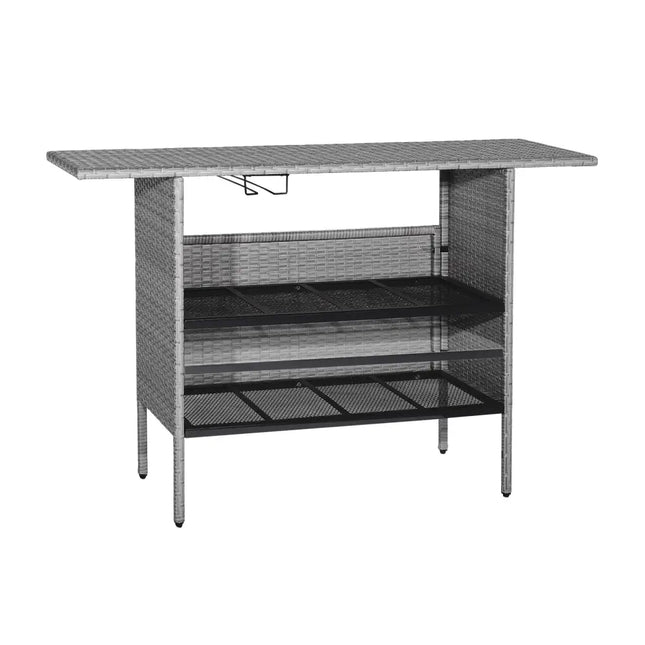 Outdoor Patio Wicker Bar Table with Metal Shelves - Gray - Patio Bar Furniture