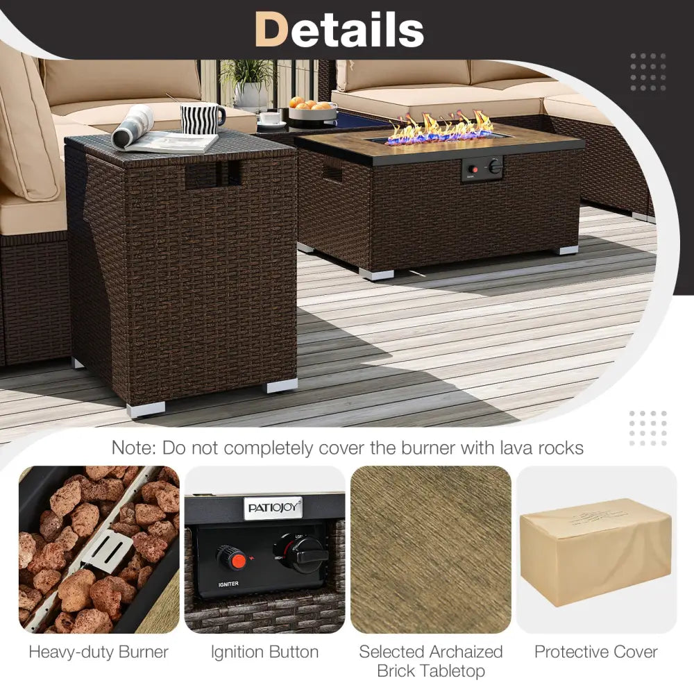 Outdoor PE Rattan Conversation Set with 32€ Propane Fire Pit Table and Tank Holder-Beige - Beige - Patio Conversation