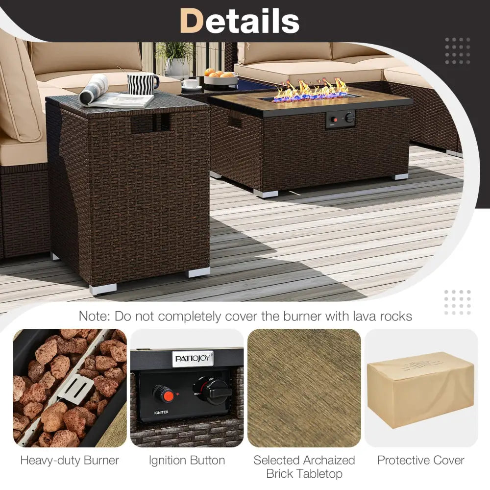 Outdoor PE Rattan Conversation Set with 32 Propane Fire Pit Table and Tank Holder-Beige - Beige - Patio Conversation