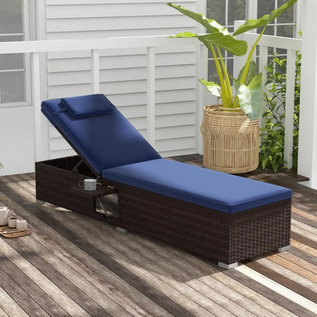Outdoor PE RattanChaise Lounge with 6-level Backrest-Navy - Navy - Outdoor Chaise Lounges