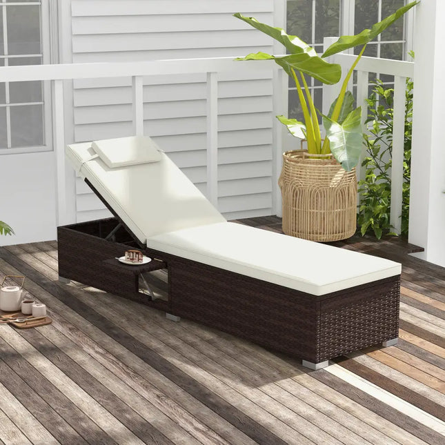 Outdoor PE RattanChaise Lounge with 6-level Backrest-Off White - Off White - Outdoor Chaise Lounges