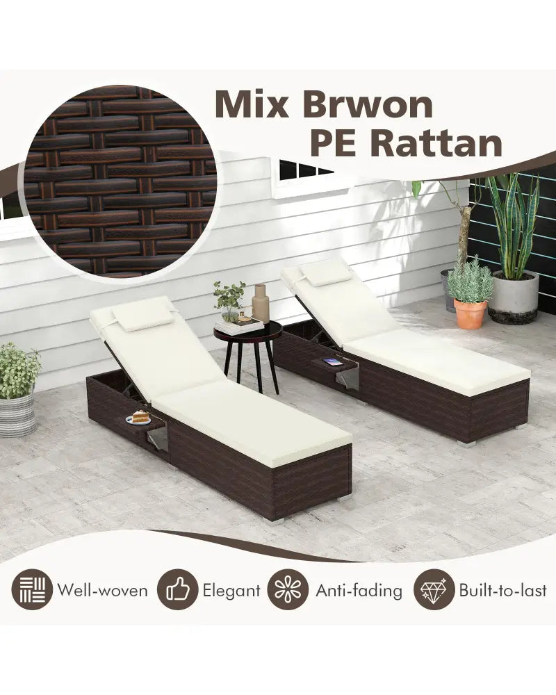 Outdoor PE RattanChaise Lounge with 6-level Backrest-Off White - Off White - Outdoor Chaise Lounges