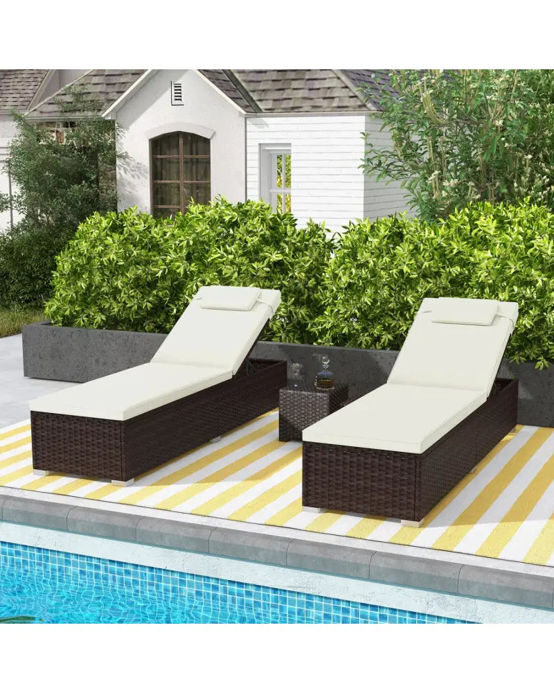 Outdoor PE RattanChaise Lounge with 6-level Backrest-Off White - Off White - Outdoor Chaise Lounges