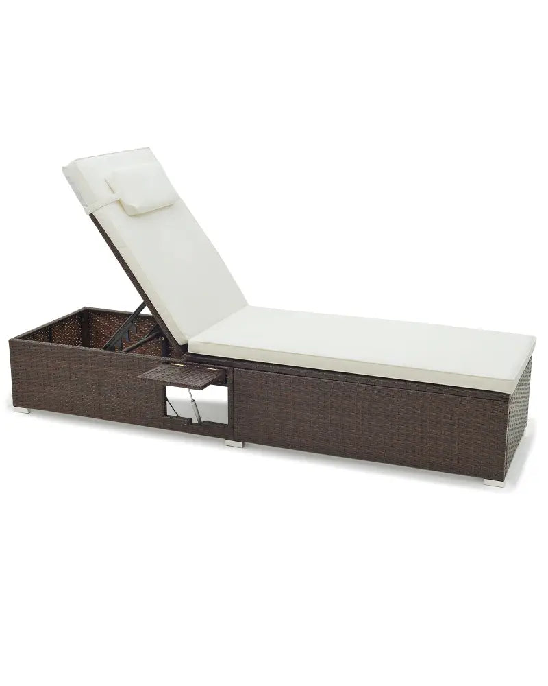 Outdoor PE RattanChaise Lounge with 6-level Backrest-Off White - Off White - Outdoor Chaise Lounges