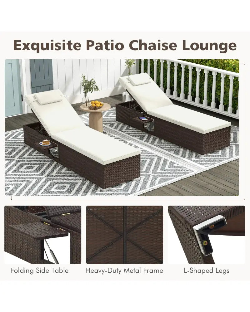 Outdoor PE RattanChaise Lounge with 6-level Backrest-Off White - Off White - Outdoor Chaise Lounges