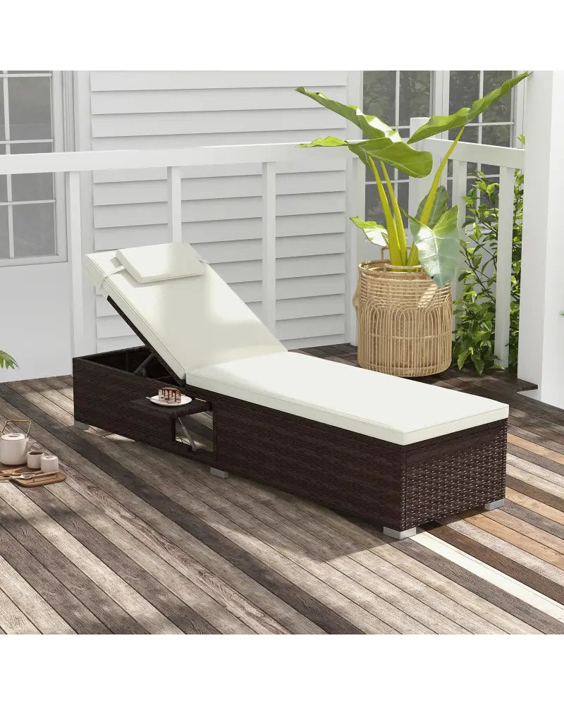 Outdoor PE RattanChaise Lounge with 6-level Backrest-Off White - Off White - Outdoor Chaise Lounges
