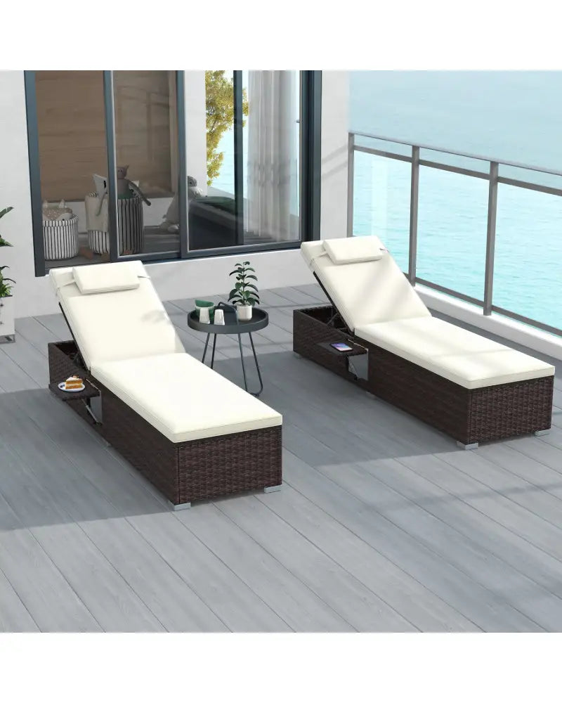 Outdoor PE RattanChaise Lounge with 6-level Backrest-Off White - Off White - Outdoor Chaise Lounges